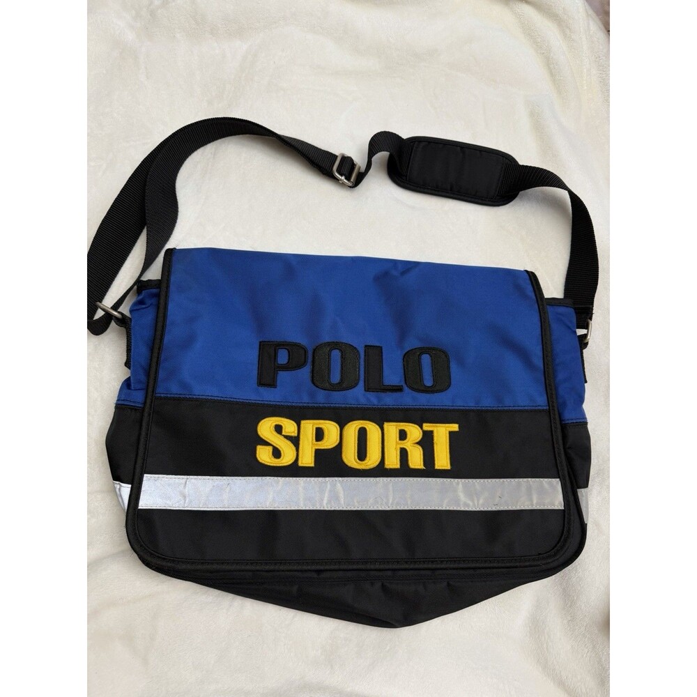 Vintage Polo Sport Ralph Lauren Messenger Bag Blue Black Crossbody Shoulder Bag